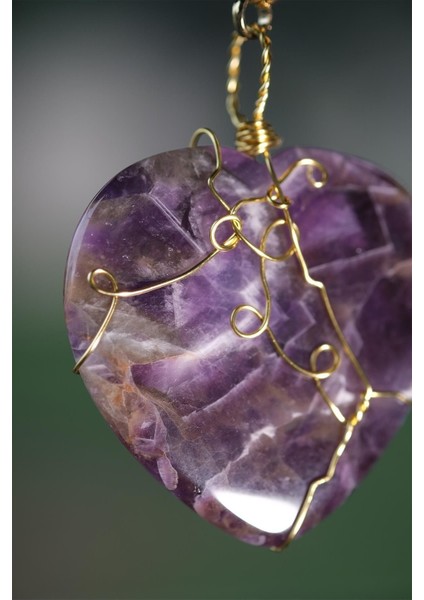 Ametist Doğal Taş Kalp Tel Sarmalı Dikiz Süsü fiyatları