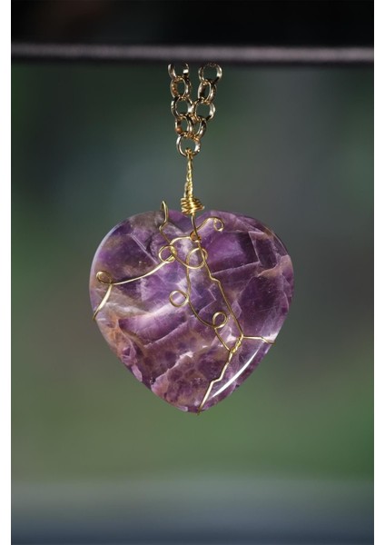 Ametist Doğal Taş Kalp Tel Sarmalı Dikiz Süsü modelleri
