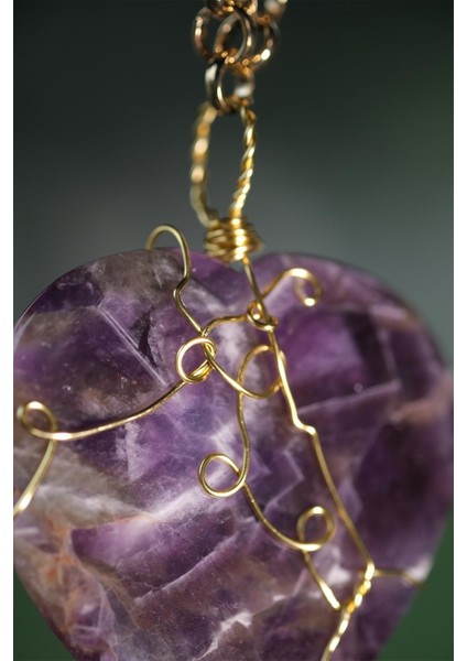 Ametist Doğal Taş Kalp Tel Sarmalı Dikiz Süsü fırsatları