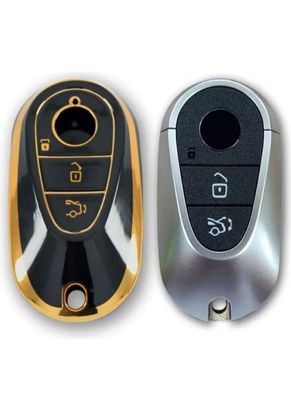 Lüx Mercedes C S Sınıf W206 W223 S350 C260 C300 Nano Anahtar Kılıfı Siyah Gold Renk