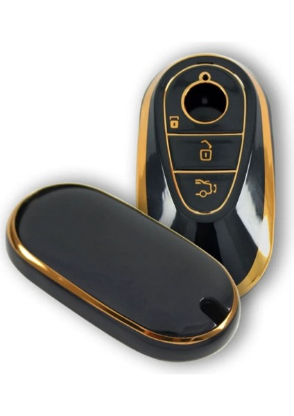 Lüx Mercedes C S Sınıf W206 W223 S350 C260 C300 Nano Anahtar Kılıfı Siyah Gold Renk