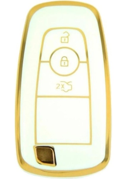Lüx Ford Kuga Fusion Ecosport F150 F250 Ranger Nano Anahtar Kılıfı Beyaz Gold
