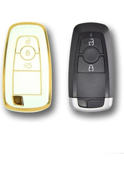 Lüx Ford Kuga Fusion Ecosport F150 F250 Ranger Nano Anahtar Kılıfı Beyaz Gold fiyatları