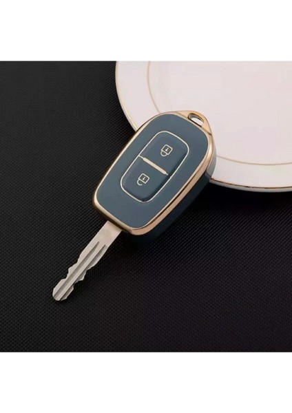Lüx Renault ve Dacia Duster Scenic Master Megane 2 Tuşlu Anahtar Koruma Kılıfı Gri Gold Altın Renk