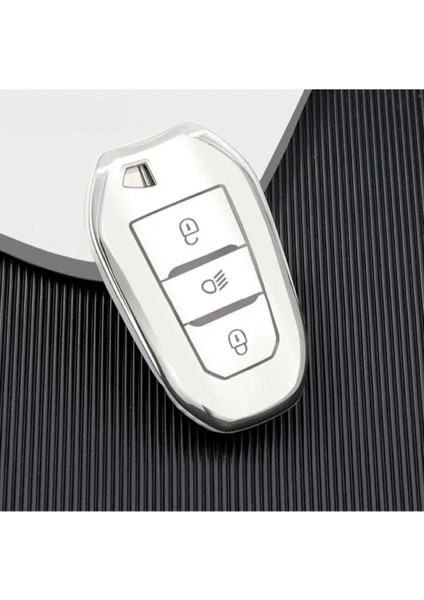 Lüx Peugeot 208 308 508 2008 3008 5008 Rifter Nano Anahtar Kılıfı Beyaz Gümüş Silver Renk Far Açmalı