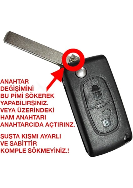 Gma Keys Peugeot 207 307 308 Partner Citroen C3 C4 C5 Anahtar Kabı Kumanda Kabı 2 Buton (Pil Yuvasız)