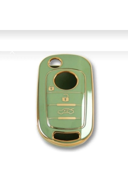 Lüx Fiat Egea Sustalı 3 Buton Nano Anahtar Kılıfı Yeşil Gold 1.ci Kalite