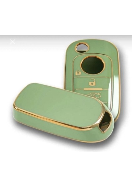 Lüx Fiat Egea Sustalı 3 Buton Nano Anahtar Kılıfı Yeşil Gold 1.ci Kalite modelleri