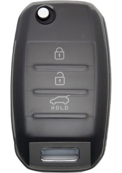 Lüx Kia Sorento Sportage Picanto Cerato Soul Rio Ceed 3 Buton Sustalı Antrasit Şeffaf Anahtar Kılıfı