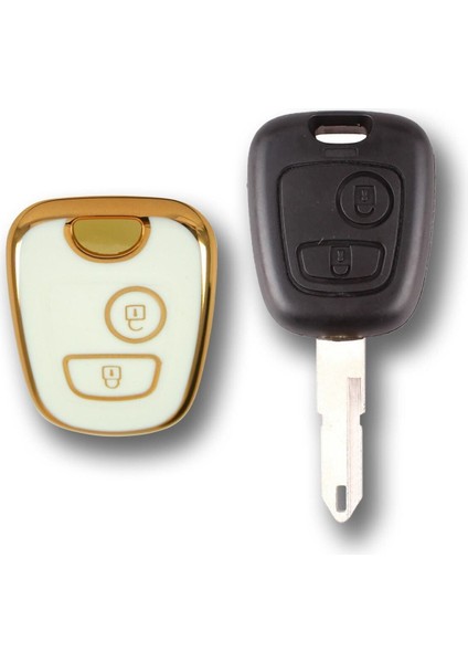 Lüx Peugeot 106 206 307 Partner Citroen C1 C3 Berlingo Nano Anahtar Kılıfı Beyaz Gold Altın Renk fiyatları