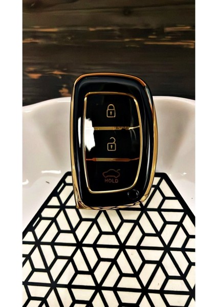 Lüx Hyundai Tucson Elentra Bayon Anahtarsız Çalıştırma Nano Anahtar Kılıfı Siyah Gold Renk