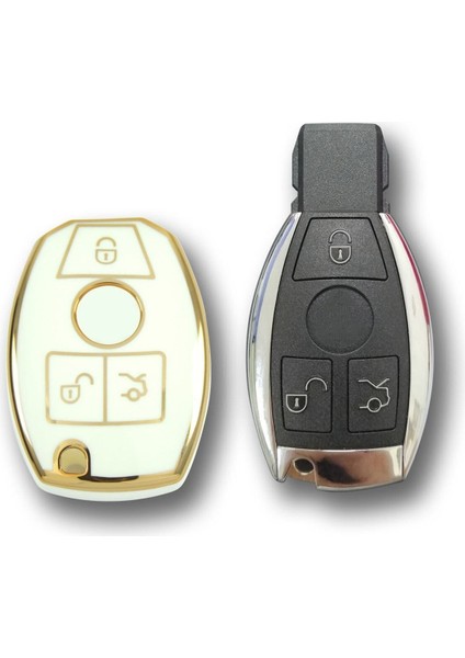 Lüx Mercedes Benz 2001-2016 Arası Be Tipi Nano Anahtar Kılıfı Beyaz Gold Altın Renk fiyatları