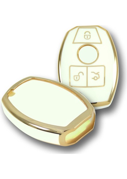 Lüx Mercedes Benz 2001-2016 Arası Be Tipi Nano Anahtar Kılıfı Beyaz Gold Altın Renk modelleri