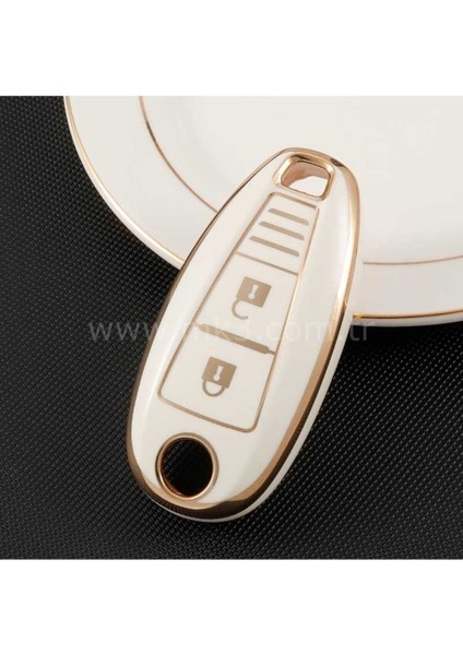 Lüx Suzuki Vitara Sx4 Swift Ignis Baleno 2 Buton Sustasız Nano Anahtar Kılıfı Beyaz Gold Renk