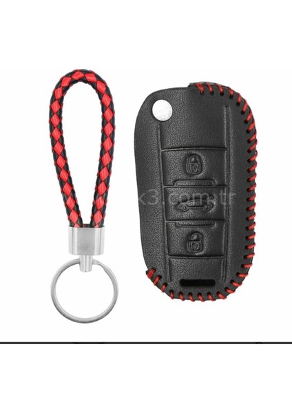 Lüx 208 301 307 308 508 2008 3008 Partner Van Opel Combo Van 3 Buton Sustalı Deri Anahtar Kılıfı