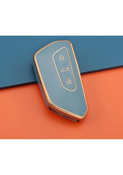 Lüx Volkswagen Golf 8 Caddy Polo Smart Nano Anahtar Kılıfı Gri Gold Altın Renk