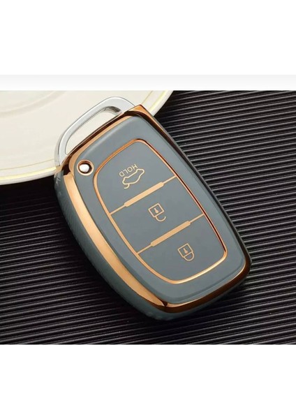 Lüx Hyundai Tucson Elentra Bayon Anahtarsız Çalıştırma Nano Anahtar Kılıfı Gri Gold Renk