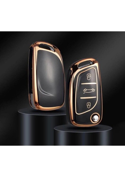 Lüx Citroen C1 C2 C3 C4 C5 Peugeot 306 407 807 Ds Ds4 Ds6 Nano Anahtar Kılıfı Siyah Gold Altın Renk