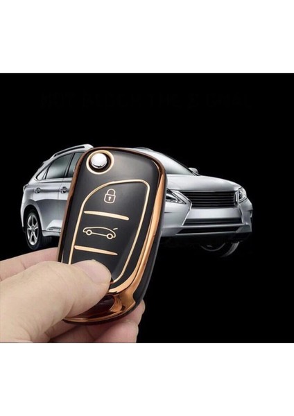 Lüx Citroen C1 C2 C3 C4 C5 Peugeot 306 407 807 Ds Ds4 Ds6 Nano Anahtar Kılıfı Siyah Gold Altın Renk