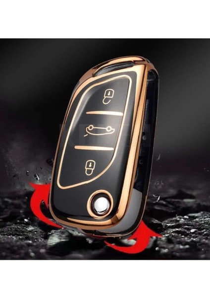 Lüx Citroen C1 C2 C3 C4 C5 Peugeot 306 407 807 Ds Ds4 Ds6 Nano Anahtar Kılıfı Siyah Gold Altın Renk