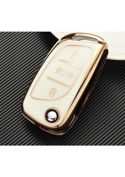 Lüx Citroen C1 C2 C3 C4 C5 Peugeot 306 407 807 Ds Ds4 Ds6 Nano Anahtar Kılıfı Beyaz Gold Altın Renk