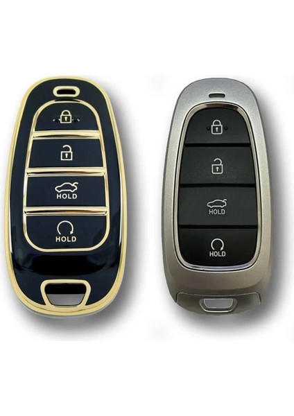 Lüx Hyundai 2021-22 Yeni Tucson Santa Fe Nano Anahtar Kılıfı Siyah Gold Renk