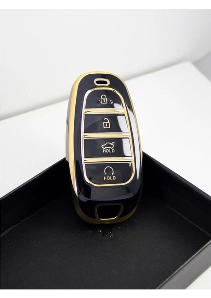 Lüx Hyundai 2021-22 Yeni Tucson Santa Fe Nano Anahtar Kılıfı Siyah Gold Renk