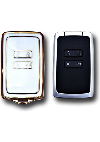 Lüx Renault Clio 5 Megane 4 Dacia Kadjar 4 Buton Nano Anahtar Kılıfı Beyaz Gold Renk modelleri