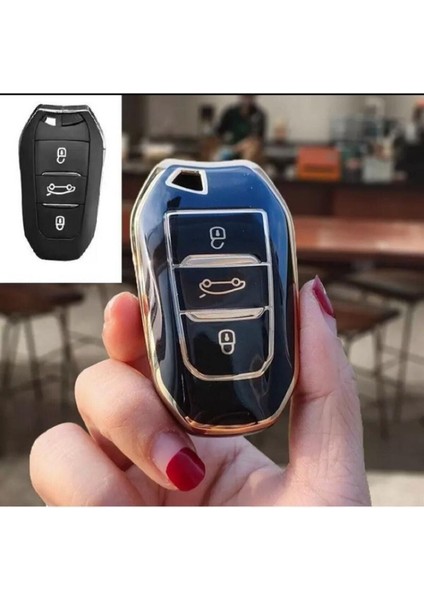 Lüx Toyota Proace City Nano Anahtar Koruma Kılıfı Sustasız Siyah Gold Altın Renk 1. Ci Kalite
