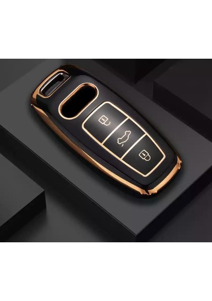 Lüx Audi A3 2021-2022 A6L A7 A8 Q8 E Tron C8 D5 Nano Anahtar Kılıfı Siyah Gold Altın Renk