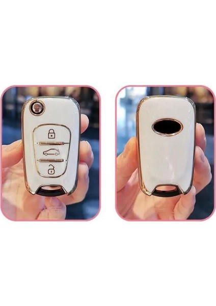 Lüx Hyundai Accent Era I20 I30 I35 İX35 Elantra Sustalı Nano Anahtar Kılıfı Beyaz Gold Renk