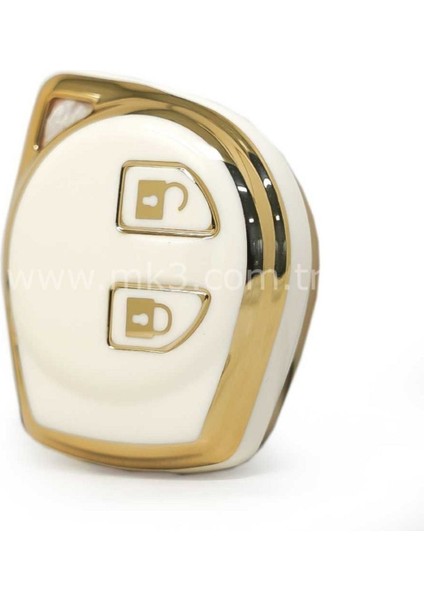Lüx Suzuki Alto Swift Baleno Sx4 Grand Vitara Jimny 2 Buton Nano Anahtar Kılıfı Beyaz Gold Renk