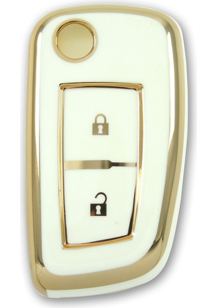 Lüx Nissan Qashqai, Juke, Micra Sustalı 2 Buton Nano Anahtar Kılıfı Beyaz Gold Renk 1 .ci Kalite