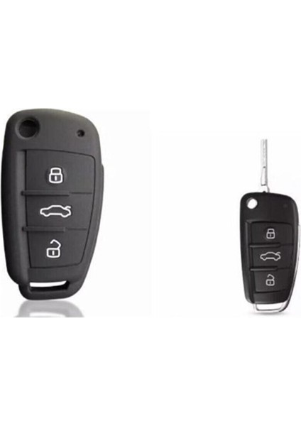 Audi A1 A3 A4 A6 Q7 Silikon Anahtar Koruma Kılıfı Siyah Renk