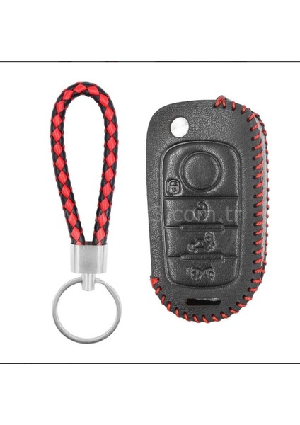 Lüx Fiat Egea 500 x Sustalı Deri Anahtar Koruma Kılıfı ve Örgü Anahtarlık 1 . Kalite