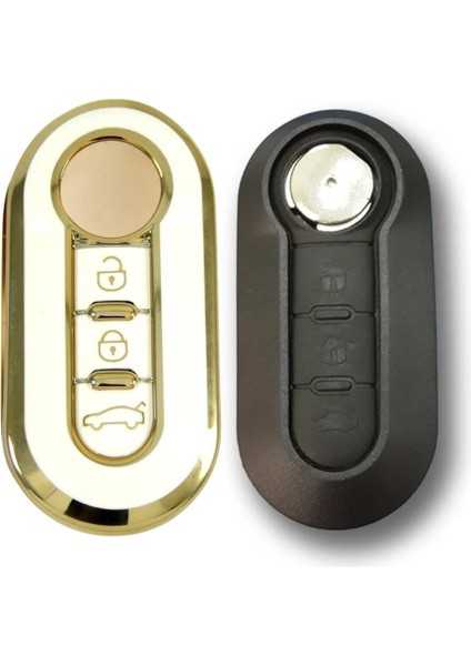 Lüx Fiat Doblo Ducato Fiorino Punto 500L Sustalı Nano Anahtar Kılıfı Beyaz Gold Altın Renk fiyatları