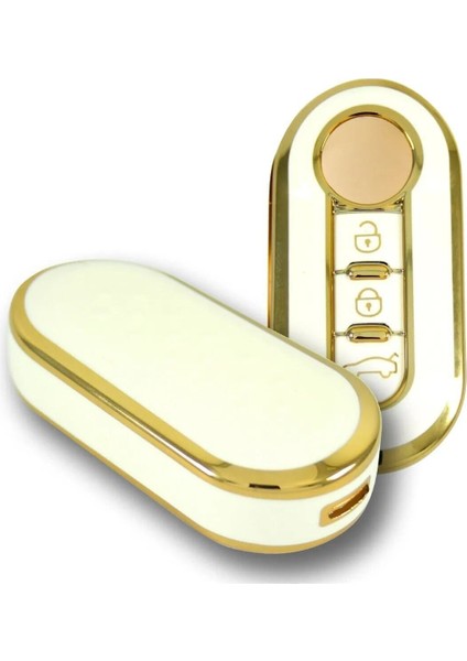 Lüx Fiat Doblo Ducato Fiorino Punto 500L Sustalı Nano Anahtar Kılıfı Beyaz Gold Altın Renk modelleri