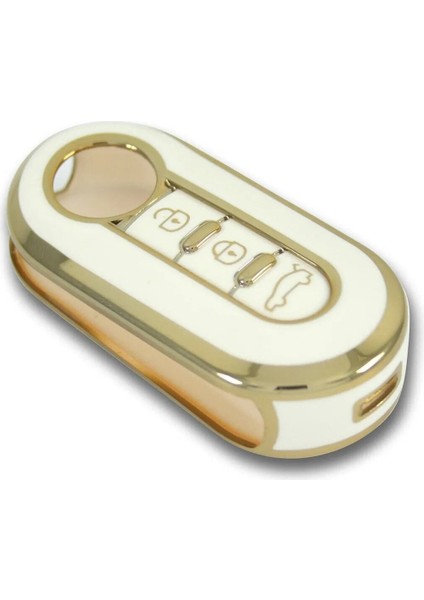 Lüx Fiat Doblo Ducato Fiorino Punto 500L Sustalı Nano Anahtar Kılıfı Beyaz Gold Altın Renk fırsatları