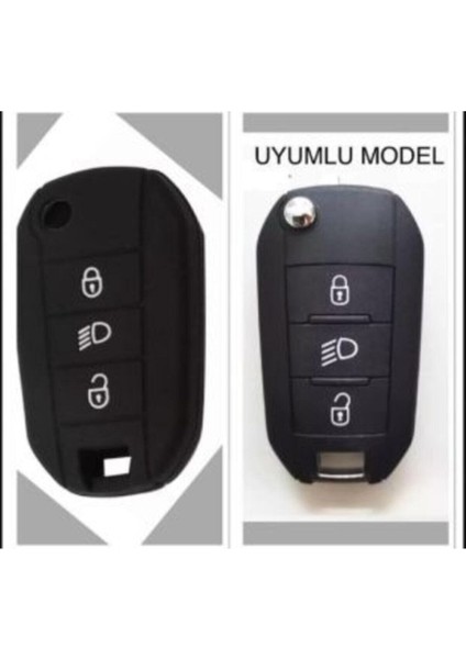 Citroen Yeni C3 Aircross Silikon Anahtar Koruma Kılıfı Sustalı Far Açmalı Siyah Renk 1.ci Kalite