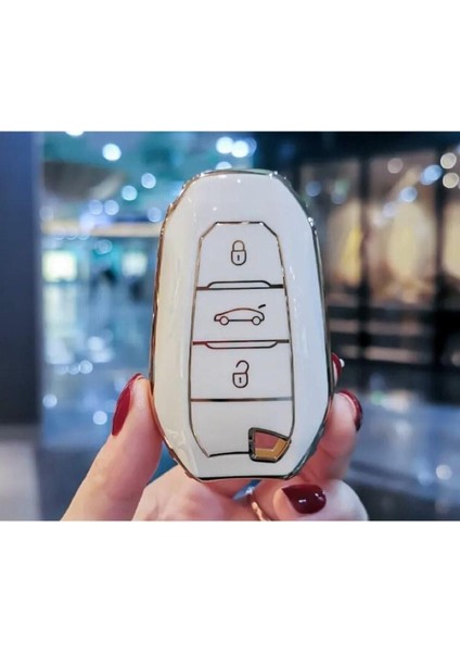 Citroen C4 Ds4 C5 Ds5 Nano Anahtar Koruma Kılıfı Sustasız Beyaz Gold Altın Renk 1. Ci Kalite