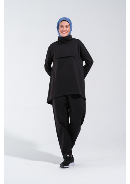2232_İNTERLOK Siyah Modern Tasarımlı Eşofman Takımı