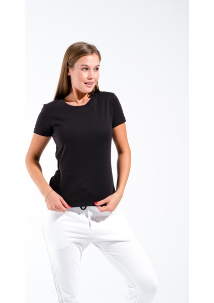724103_KADIN Esnek Kısa Kollu Tshirt