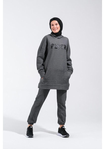 1596_PLISTRE Nakışlı Oversize Tesettür Sweatshirt
