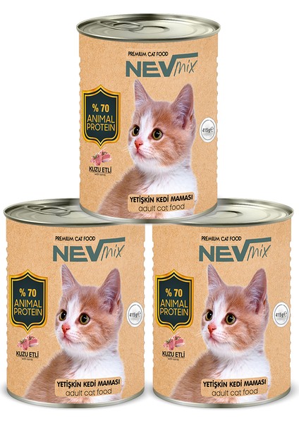 - Yetişkin Kedi Maması - Yaş Konserve - Kuzu Etli - (415 gr. X 3 Adet)