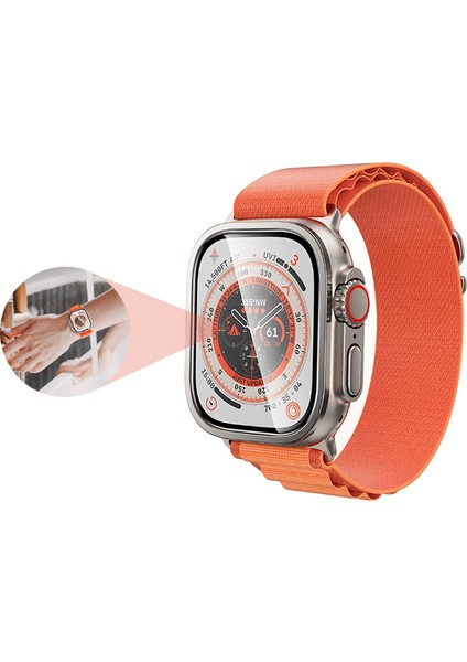 Apple Watch Ultra 49MM - Ekran Koruyucu Alm-01 Metal Çerçeveli Ekran Koruyucu - Turuncu fırsatları