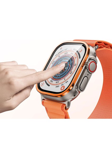 Apple Watch Ultra 49MM - Ekran Koruyucu Alm-01 Metal Çerçeveli Ekran Koruyucu - Turuncu indirimleri