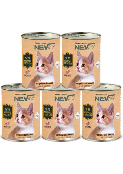 - Yetişkin Kedi Maması - Yaş Konserve - Kuzu Etli - (415 gr. X 5 Adet)