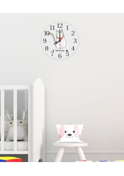 Ahşap Baskılı Renkli Kedi Temalı Modern Duvar Saati 30x30 modelleri