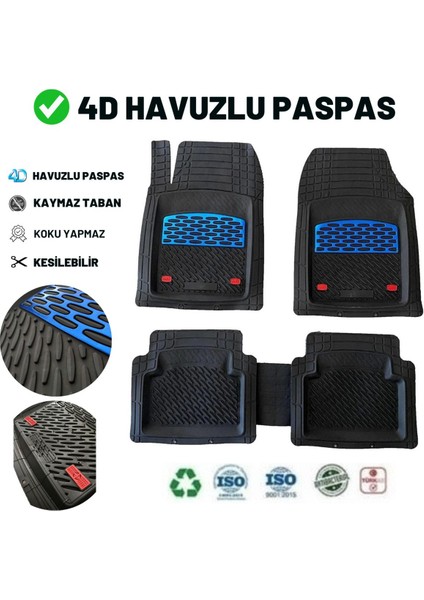 Skoda Fabia Hb 2022 4d Havuzlu Üniversal Yeni Nesil Pro Paspas Siyah - Mavi