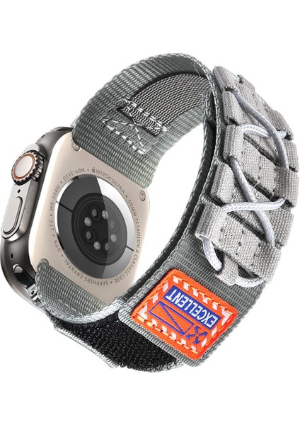 - ​​​Apple Watch Ultra 49mm - Kordon Orbital Örgülü Halat Tasarımlı Naylon Kumaş Hasır Kordon - KRD-112 - Gri - T32527 modelleri
